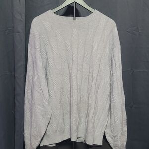 Talbots Light Gray Cable Knit Crewneck Sweater